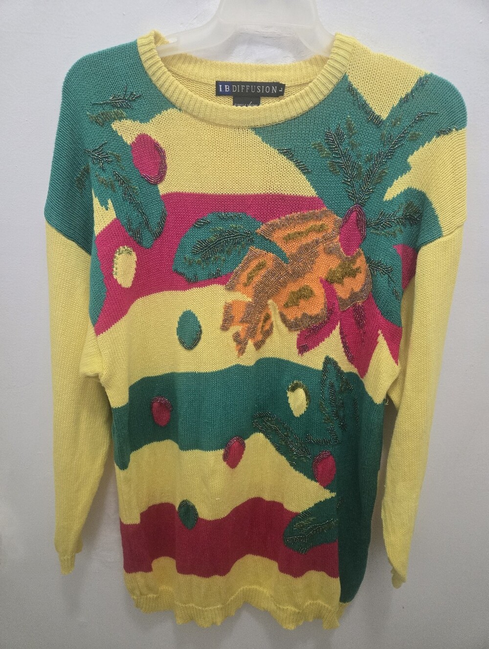 IB Diffusion Yellow Multicolor Tropical Knit Sweater